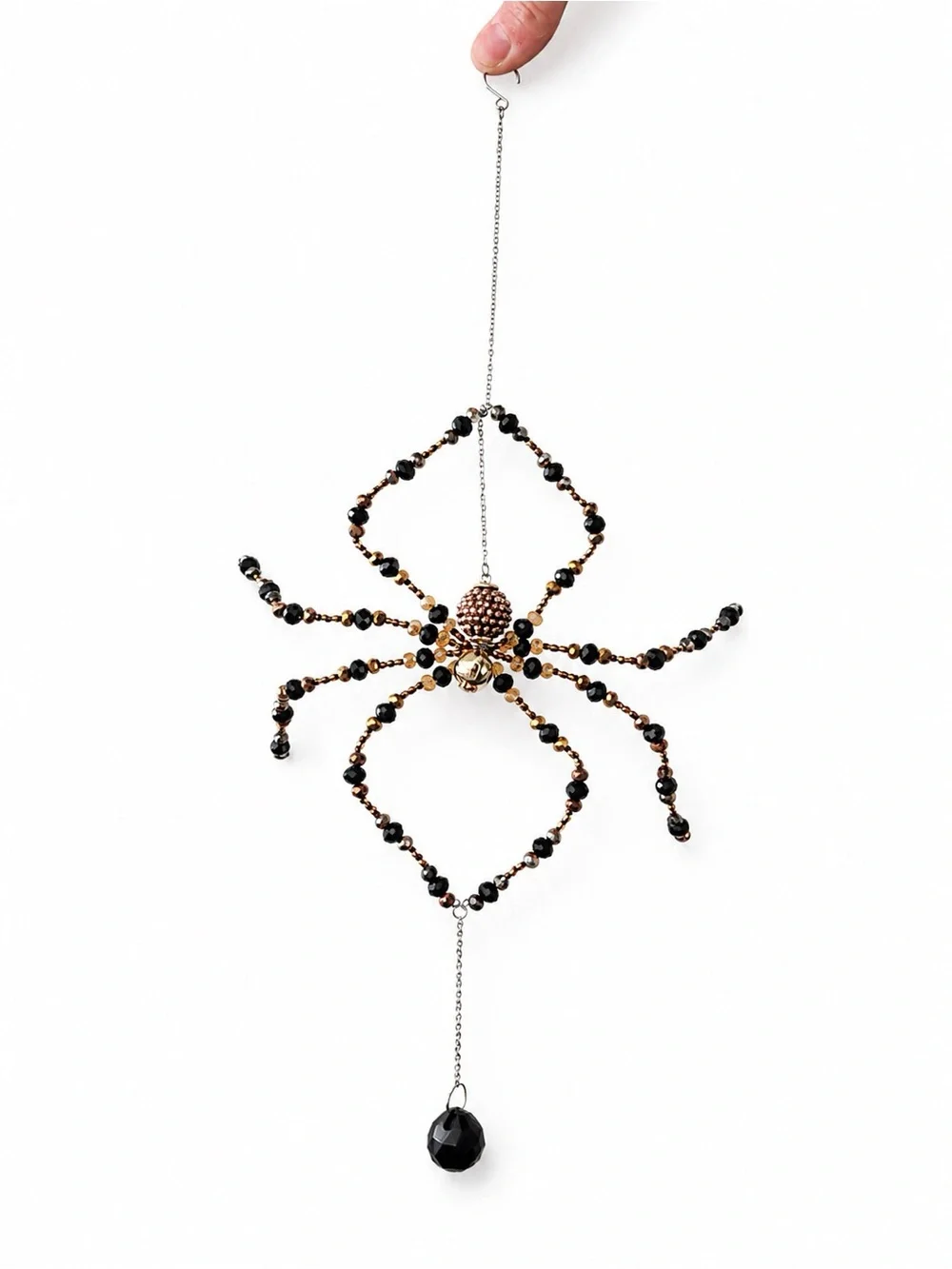 Black & Gold Beaded Crystal Spider Sun Catcher